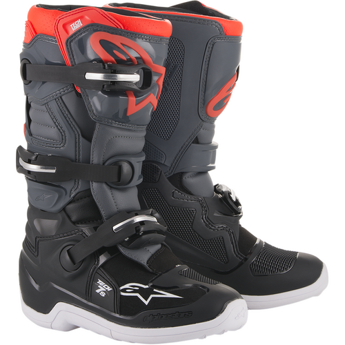 Alpinestars Youth Tech 7S Boot - Black/Dark Grey/Fluro Red - Y2 - SKU:AS201501711302
