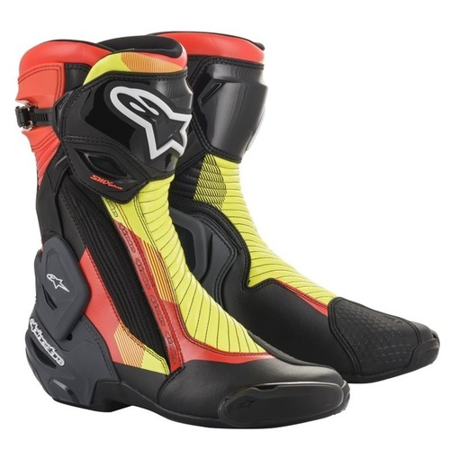 Alpinestars SMX Plus V2 Boot - Black/Fluro Red/Fluro Yellow/Grey - 43 - SKU:AS2221019135143