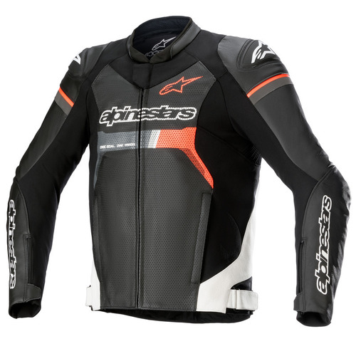 Alpinestars Gp Force Airflo Leather Jacket - Black/White/Fluro Red - 46 - SKU:AS3100722123146