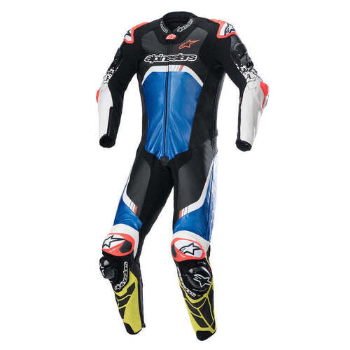 Alpinestars GP Tech V4 1 Pc Leather Suit - Black/Blue/Yellow - 48 - SKU:AS3156822107548