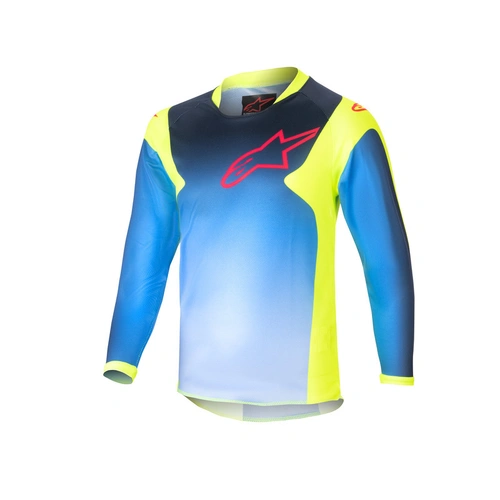Alpinestars 2024 Kids Racer Hoen Jersey - Fluro Yellow/Blue/Night Navy - K2XS - SKU:AS3730124052550