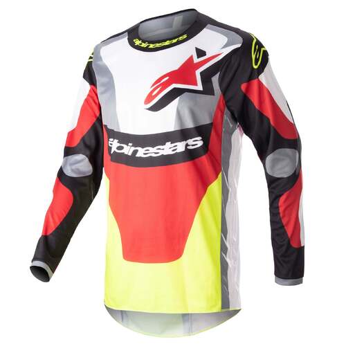 Alpinestars 2023 Fluid Agent Jersey - Black/Mars Red/Fluro Yellow - M - SKU:AS3762223112558