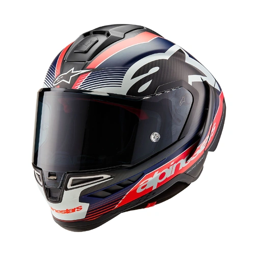 Alpinestars Supertech R10 Team ECE 22.06 Helmet  - Carbon/Fluro Red/Blue - S - SKU:AS8200224138356