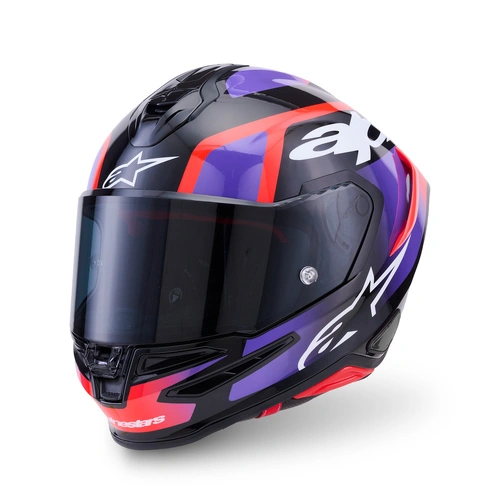 Alpinestars S-R7 Lumen Helmet ECE06 - Black/Purple/Fluro Red/White