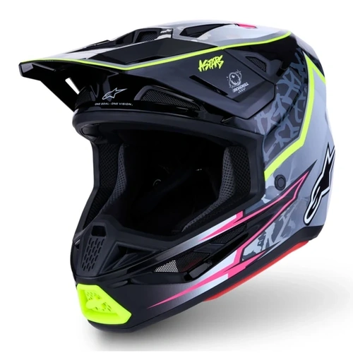 Alpinestars 2027 SM7 Blaster Helmet ECE06 - Black Gray White Fluro Yellow Glossy