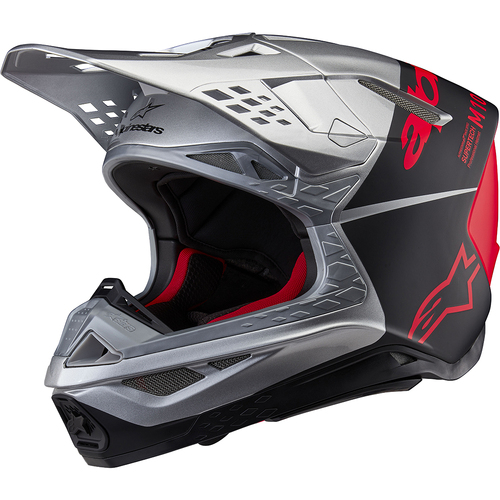 Alpinestars 2024 Supertech SM-10 Flood Helmet - Ece 22.06 - Matte/Gloss Silver/Black/Orange - M - SKU:AS8300923195458