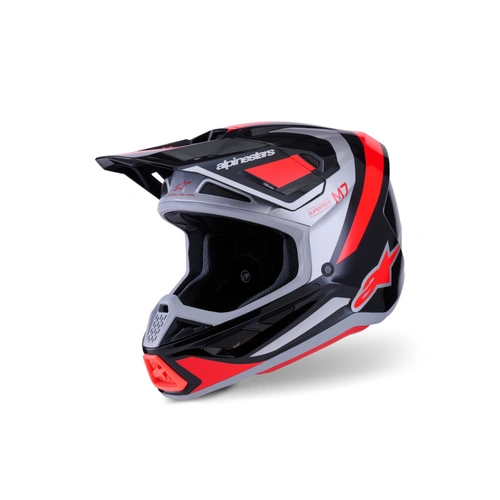 Alpinestars 2026 SM-7 Rise MX Helmet - Black/Silver/Fluro Red/Glossy - S - SKU:AS8301526156556