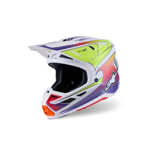 Alpinestars 2026 SM-7 Fuse MX Helmet - White/Fluro Yellow/Purple - XS - SKU:AS8301926205454