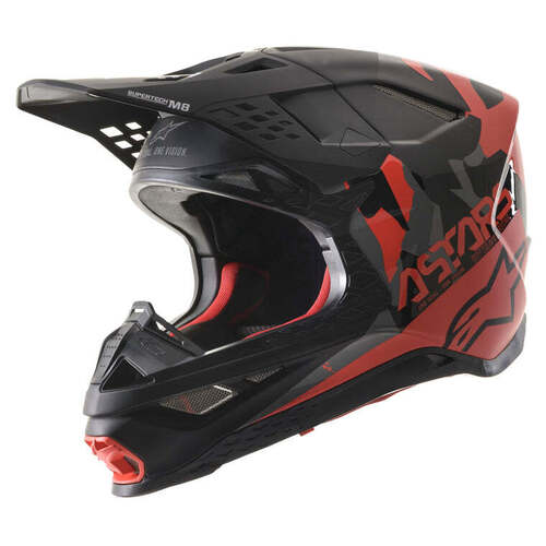 Alpinestars SM-8 Echo Helmet - ECE - Black/Dark Grey/Fluro Red - M - SKU:AS8302521111658