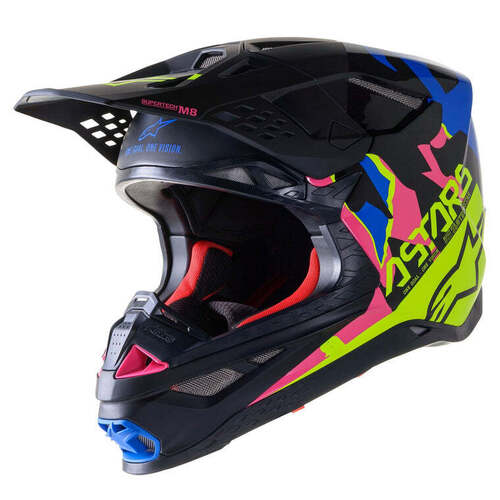 Alpinestars SM-8 Echo Helmet - ECE - Black/Blue/Fluro Yellow/Fluro Pink - XS - SKU:AS8302521175954