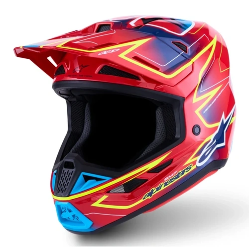 Alpinestars 2027 SM7 Cast Helmet ECE06 - Red Fluro Yellow Blue Glossy