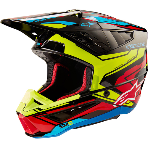 Alpinestars 2024 SM-5 Action 2 Helmet - Ece 22.06 - Black/Fluro Yellow/Bright Red - M - SKU:AS8306023153358