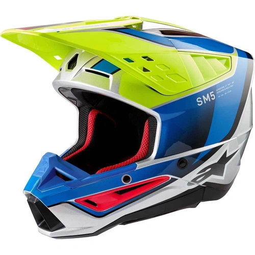 Alpinestars 2024 SM-5 Sail Helmet - Ece 22.06 - Fluro Yellow/Enamel Blue/Silver - XS - SKU:AS8306723557954