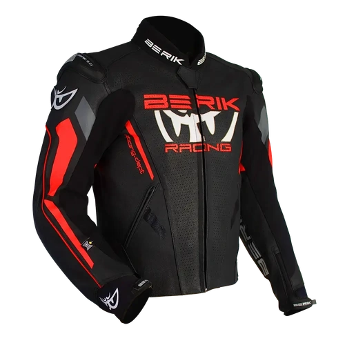 Berik Apex Leather Jacket - Black/Fluro Red - 48 - SKU:BEAPE1348