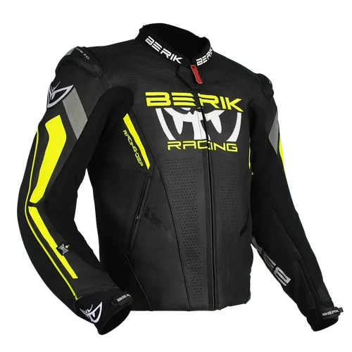 Berik Apex Leather Jacket - Black/Hi-Vis