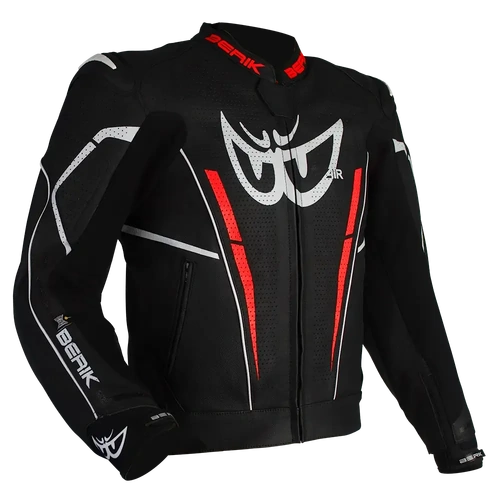 Berik Monza Leather Jacket - Black/Fluro Red
