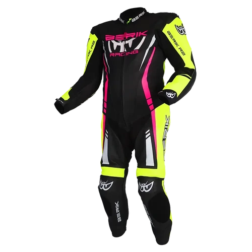 Berik Sicily 1 Piece Race Suit - Black/Hi-Vis/Pink