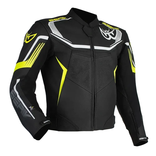 Berik Strada Leather Jacket - Black/Hi-Vis - 48 - SKU:BESTR1548