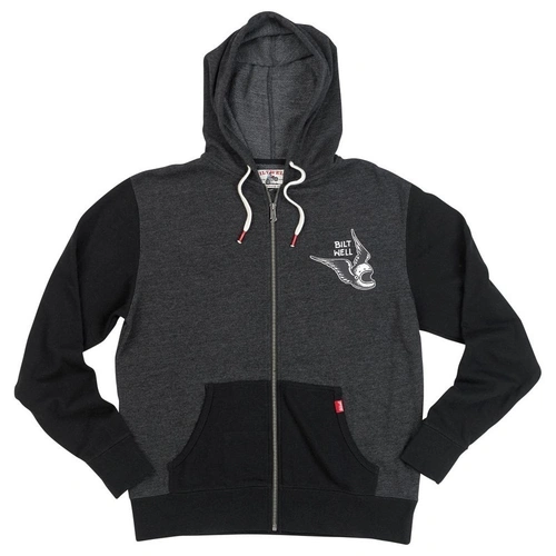 Biltwell Wings Thin Hoodie - Black/Charcoal - L - SKU:BWWINGSBGRLRG