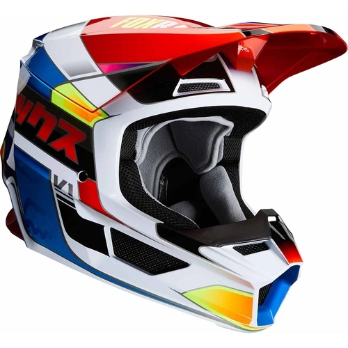 Fox Youth V1 Yorr Helmet - White/Red/Blue - S - SKU:FO25481149S