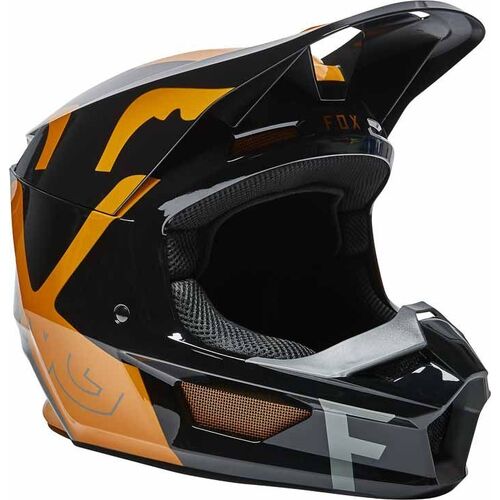 Fox 2022 V1 Skew ECE Helmet - Black/Gold - M - SKU:FO27999595M