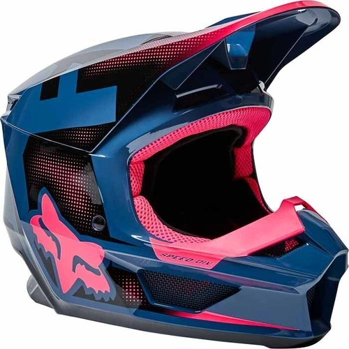 Fox Youth V1 Dier ECE Helmet - Black/Pink/Blue - M - SKU:FO28360203M