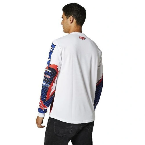 Fox Brushed Long Sleeve Jersey - White/Blue/Red - S - SKU:FO29287008S