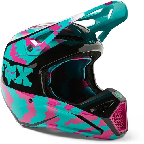 Fox V1 Nuklr Youth Helmet - Teal/Pink