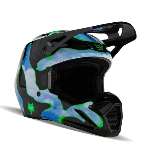 Fox 2024 V1 Atlas Helmet - Black/Green - XS - SKU:FO31376151XS