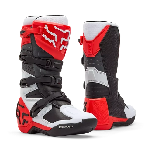 Fox 2026 Youth Comp MX Boots - White/Fluro Red