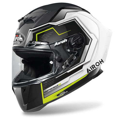 Airoh GP550 S  Rush Full Face Helmet - White/Yellow Gloss - M - SKU:HAGPF554