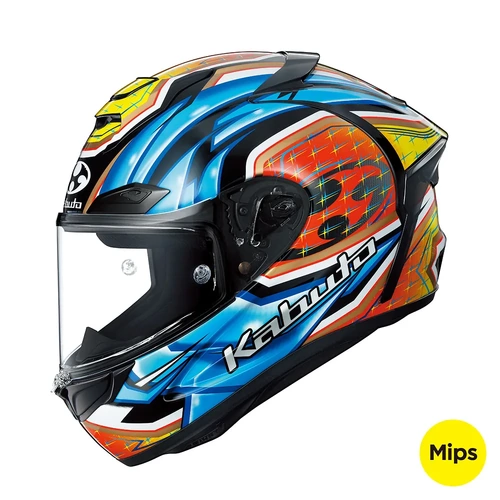 Kabuto F17 GP MIPS Glanz Full Face Helmet - Blue/Yellow - XS - SKU:HOSEV1042