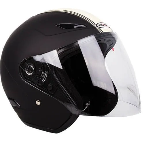 RXT A218 Metro Retro Helmet - Matt Black/Cream Stripe - XS