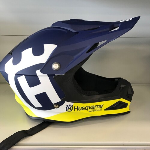 Husqvarna Kids Railed Helmet - Blue/White/Yellow - LARGE - SKU:HUS3HS220014004