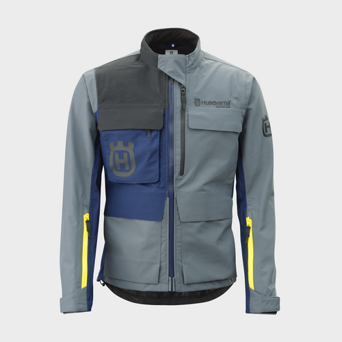 Husqvarna Gotland Waterproof Jacket - Grey/Blue/Yellow - S - SKU:HUS3HS230009902