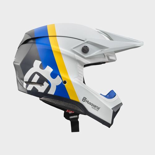 Husqvarna Moto-10 Spherical Railed Helmet - White/Blue/Yellow - XS - SKU:HUS3HS230041101