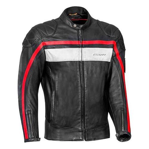 Ixon Pioneer Black White Red Leather Jacket - Unisex - Medium  - SKU:IX100201047102704