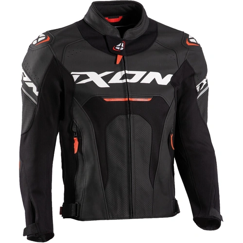 Ixon Jackal Leather Jacket - Black/White/Red - L - SKU:IX100201054102705