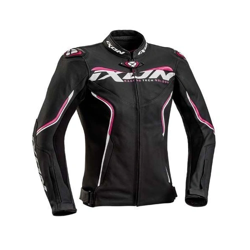 Ixon Womens Trinity Leather Womens Jacket - Black/White/Pink - L - SKU:IX100202020101905