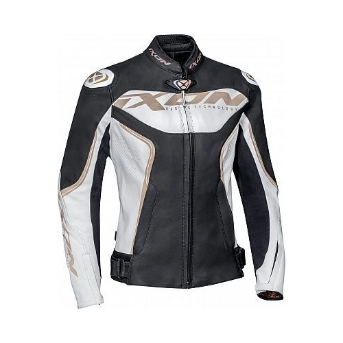 Ixon Trinity Womens Leather Jacket - White/Black/Gold - L - SKU:IX100202020201405