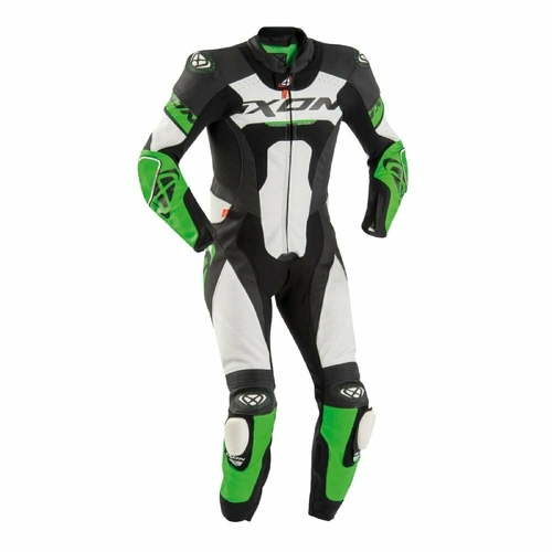 Ixon Jackal Leather Suit - 1 Pce - Black/White/Green - L