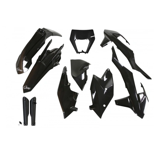 UFO Full Plastics Kit With Headlight Shroud - KTM EXC 17-19 - Black - SKU:KTKIT523FE001