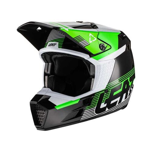 Leatt 2022 Youths Moto 3.5 Black Green Helmet - Unisex - Medium - Youth - Black/Green - SKU:L1022010220