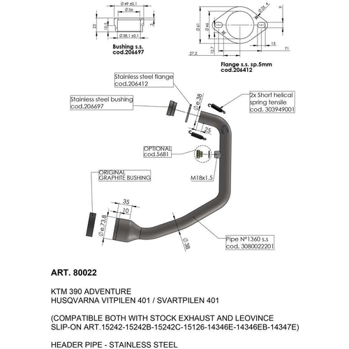 LeoVince Header Pipes - Stainless - KTM 390 Adventure 20-23|Husqvarna Svartpilen 401|Vitpilen 401 20-23