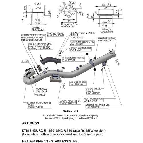 LeoVince Header Pipes - Stainless - KTM 690 Enduro R|SMC R 19-23|Gas Gas ES700|SM700 22-23 - SKU:LVHP80023