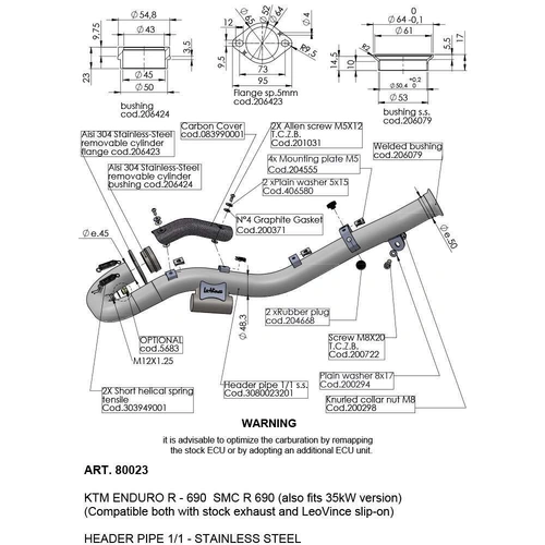LeoVince Header Pipes - Stainless - KTM 690 Enduro R|SMC R 19-23|Gas Gas ES700|SM700 22-23