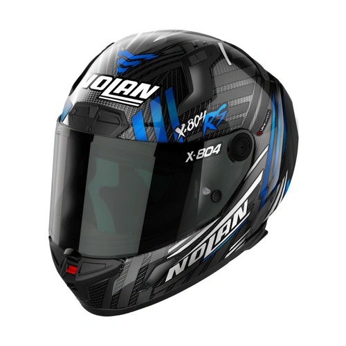 Nolan X-804 RS Spectre Helmet - Carbon/Blue/Chrome - M - SKU:NHX80402058