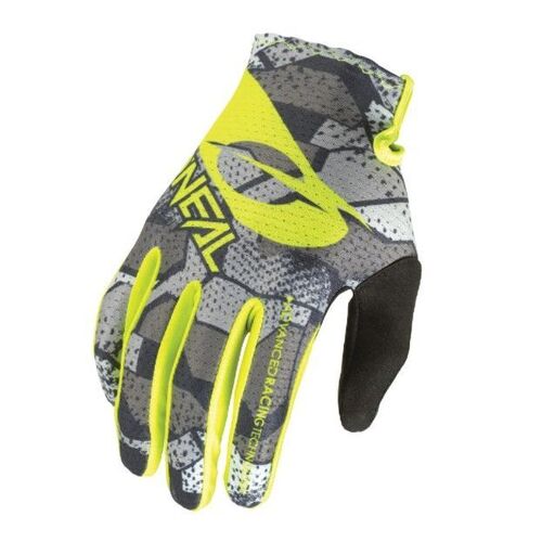 Oneal 2023 Matrix Camo Grey Neon Yellow Gloves - Unisex - Large - Adult - Grey/Neon Yellow - SKU:ON0391710