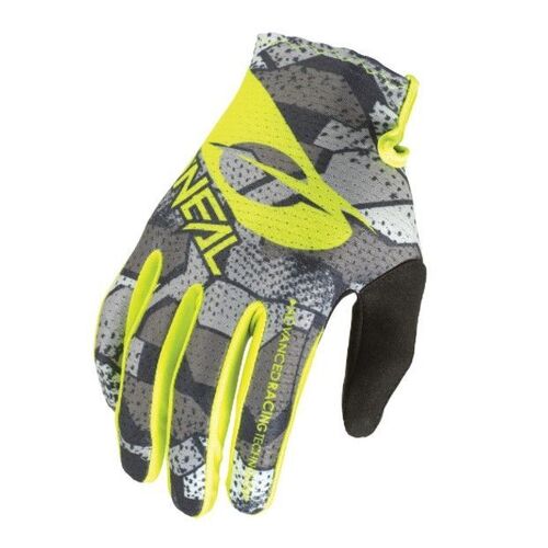 Oneal 2023 Youth Matrix Camo Grey Neon Yellow Gloves - Unisex - X-Large - Youth - Grey/Neon Yellow - SKU:ON0391Y77