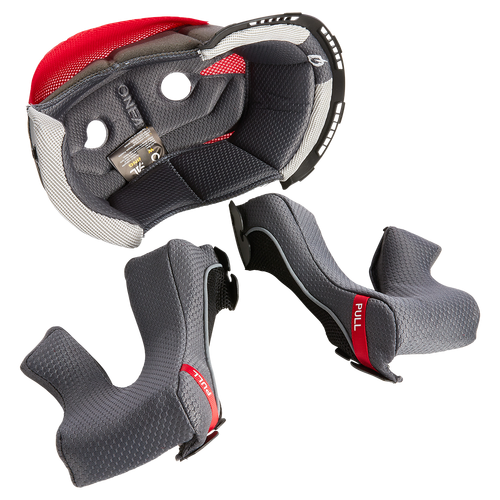 Oneal 10SRS Helmet Liner & Cheek Pad Kit - Grey/Red - M - SKU:ON0630903